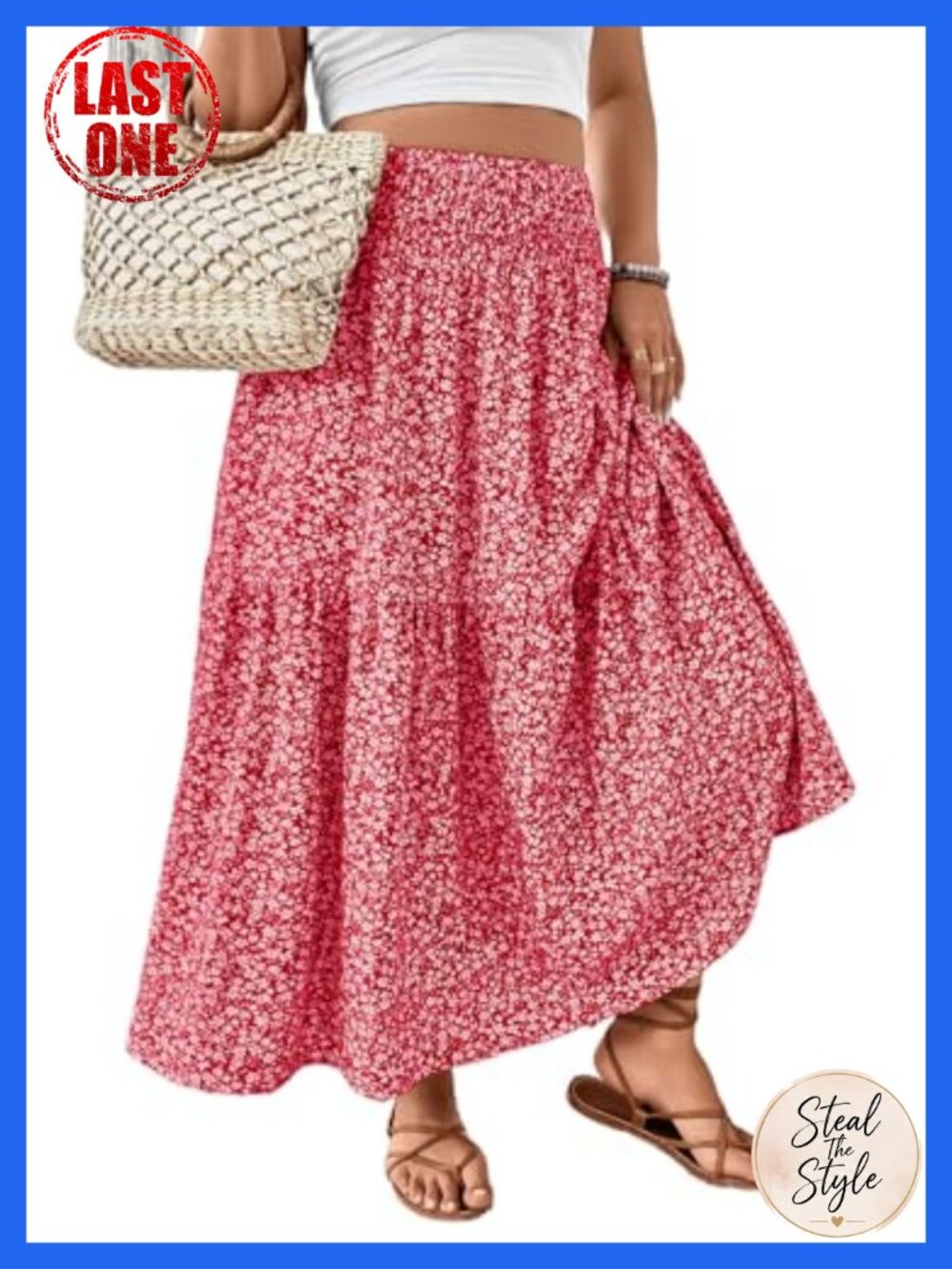 Plus Size Maxi Skirts for Women Summer Casual Beach Smocked High Waisted Boho